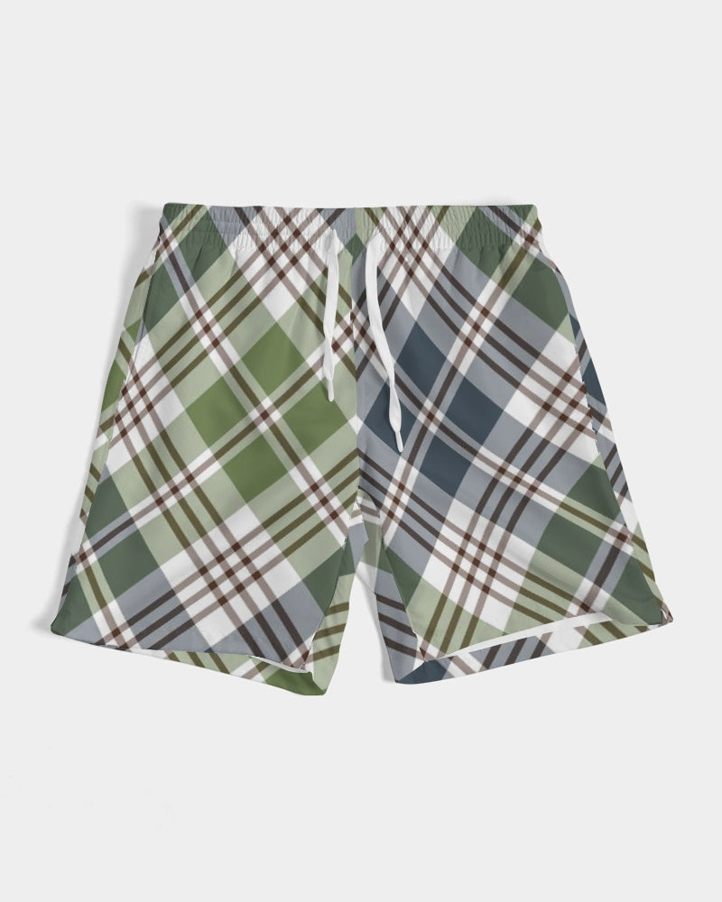 Men's Classic Plaid Swim Trunks — bold all-over print by AmbiVirile, front view