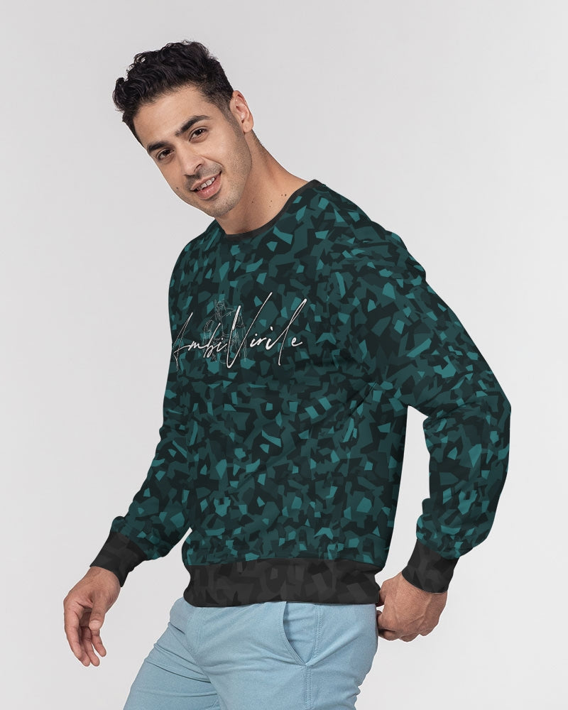 AV Teal Camo Men's Classic French Terry Crewneck Pullover