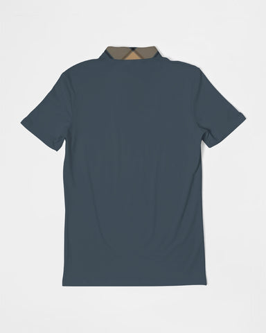 Dark Teal Plaid Men's Slim Fit Short Sleeve Polo