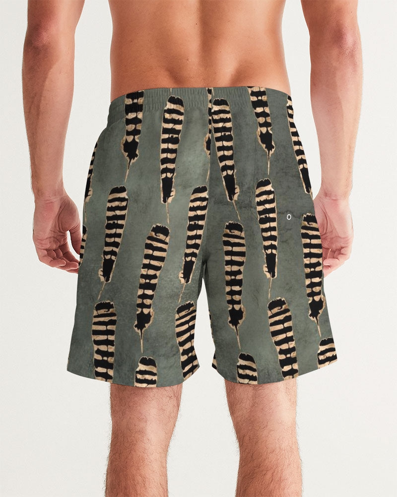 Men's Feather Sense Swim Trunks — bold all-over print by AmbiVirile, detail view