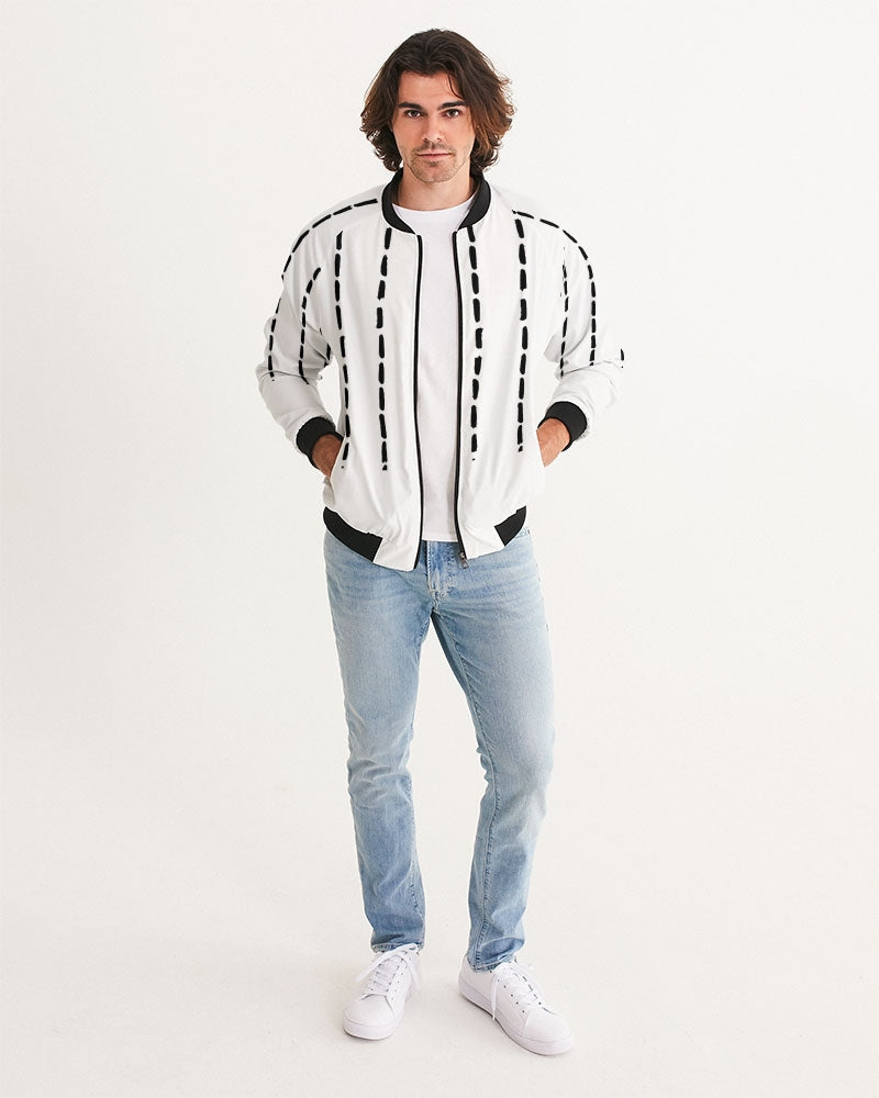 Men's Dot Stripe Bomber Jacket — bold all-over print by AmbiVirile, back view