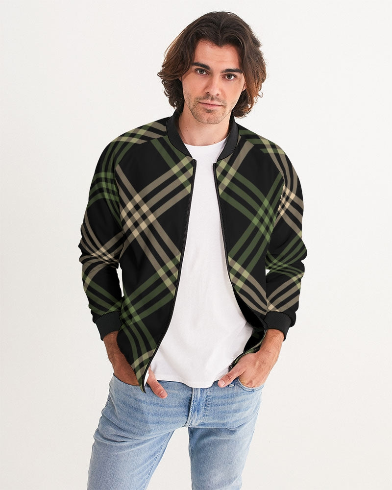 Men's Smooth Plaid Bomber Jacket — bold all-over print by AmbiVirile, front view