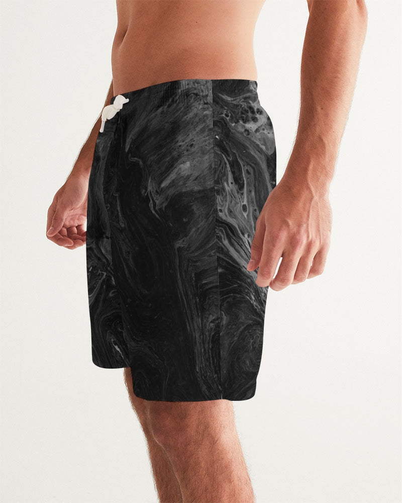 Men's Black Wave Swim Trunks — bold all-over print by AmbiVirile, side view
