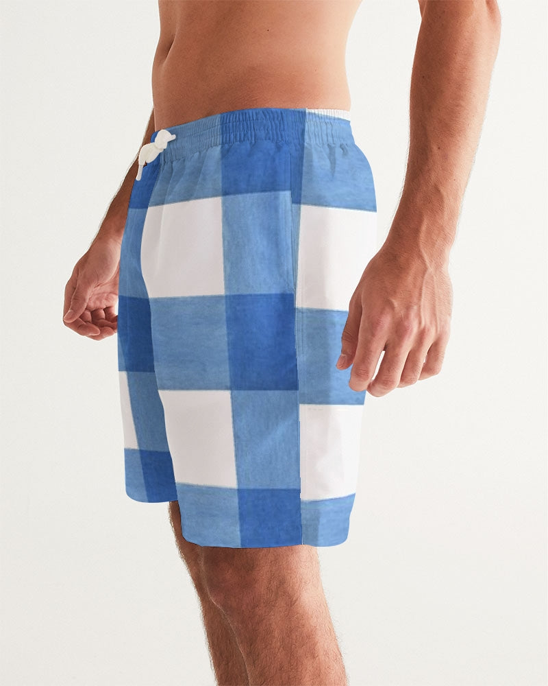 Men's Blue Cube Swim Trunks — bold all-over print by AmbiVirile, side view
