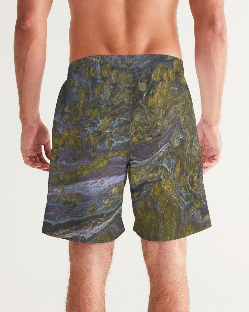 Men's Gold Paint Swim Trunks — bold all-over print by AmbiVirile, detail view