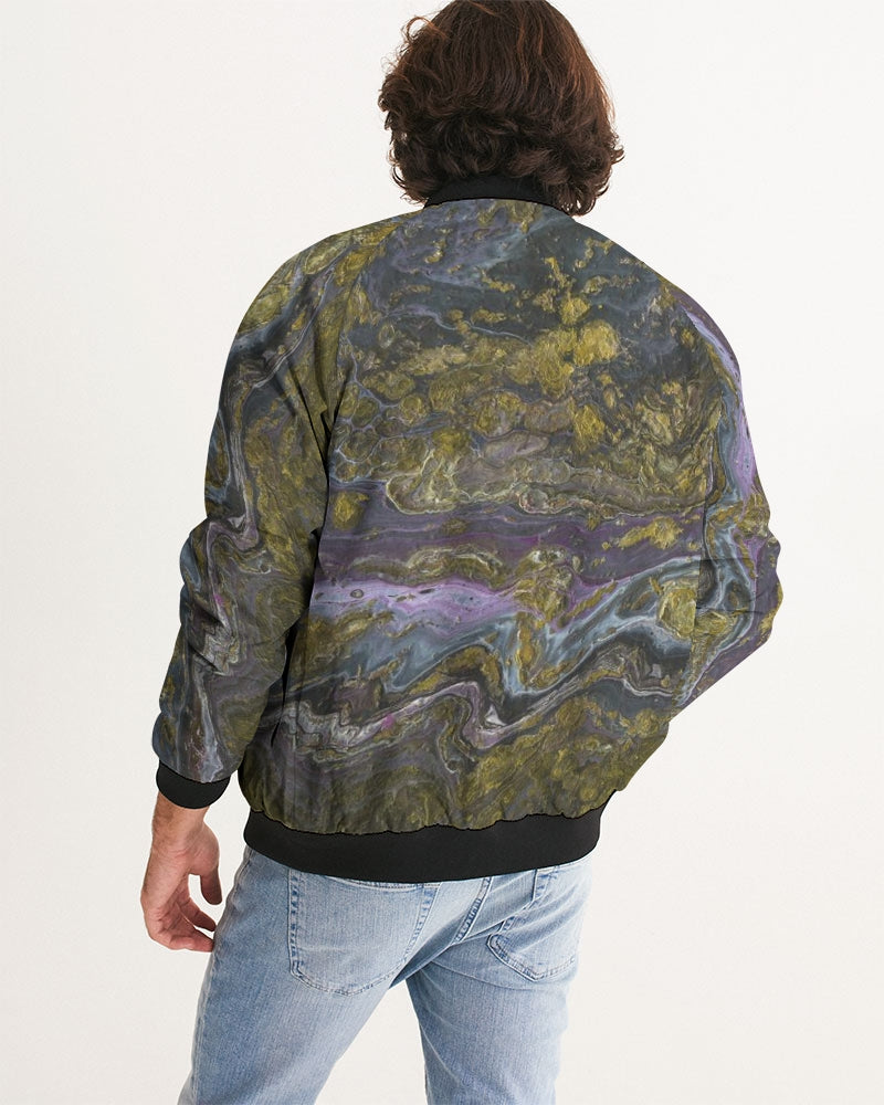 Men's Gold Paint Bomber Jacket — bold all-over print by AmbiVirile, detail view