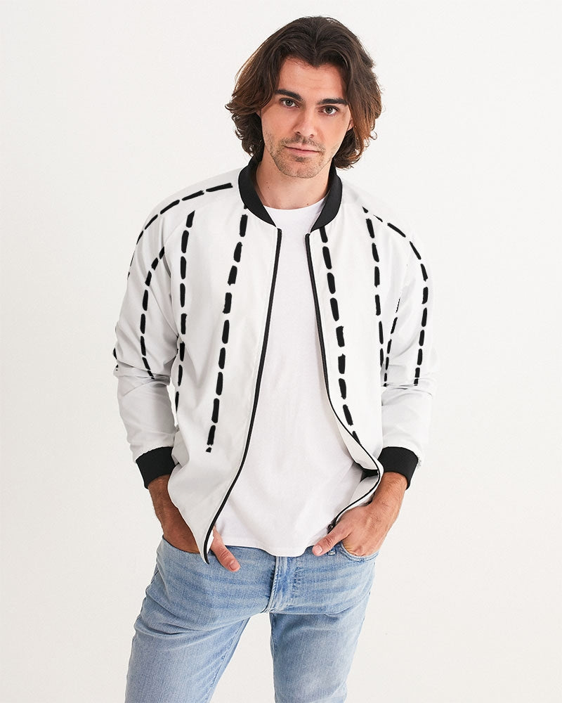 Men's Dot Stripe Bomber Jacket — bold all-over print by AmbiVirile, front view