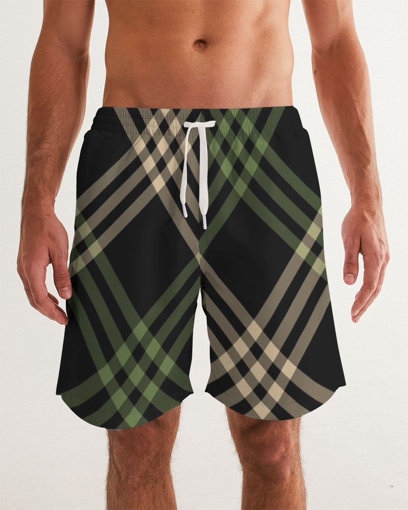 Men's Smooth Plaid Swim Trunks — bold all-over print by AmbiVirile, front view