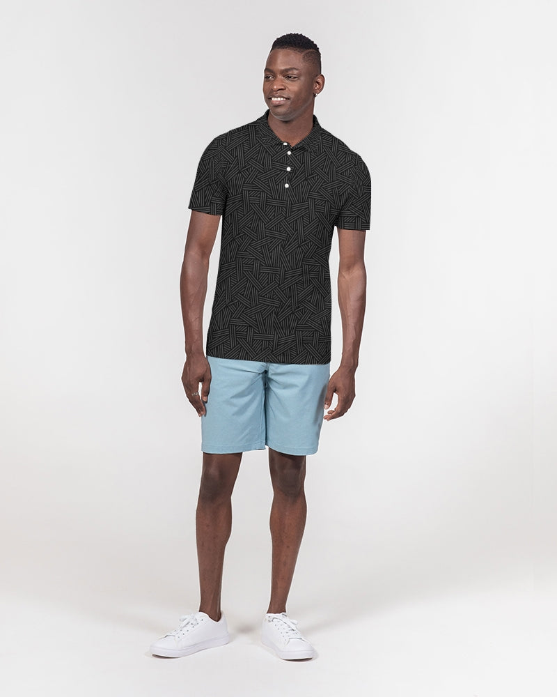 Black Weave Men's Slim Fit Short Sleeve Polo