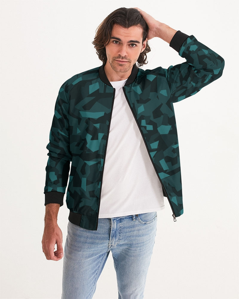 Men's AV Teal Camo Bomber Jacket — bold all-over print by AmbiVirile, view 5