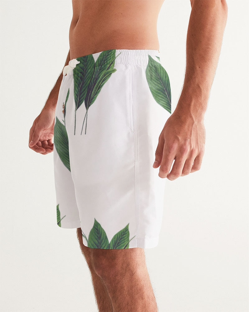 Men's Leaves R Us Swim Trunks — bold all-over print by AmbiVirile, side view