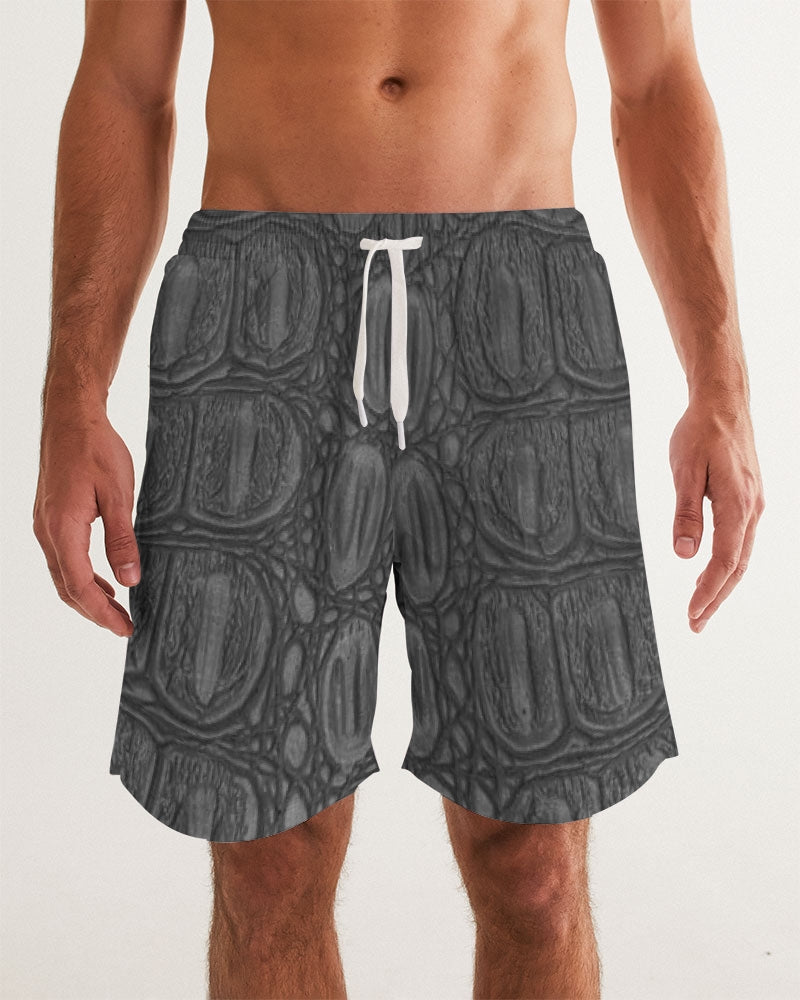 Men's Black Crocodile Love Swim Trunks — bold all-over print by AmbiVirile, front view