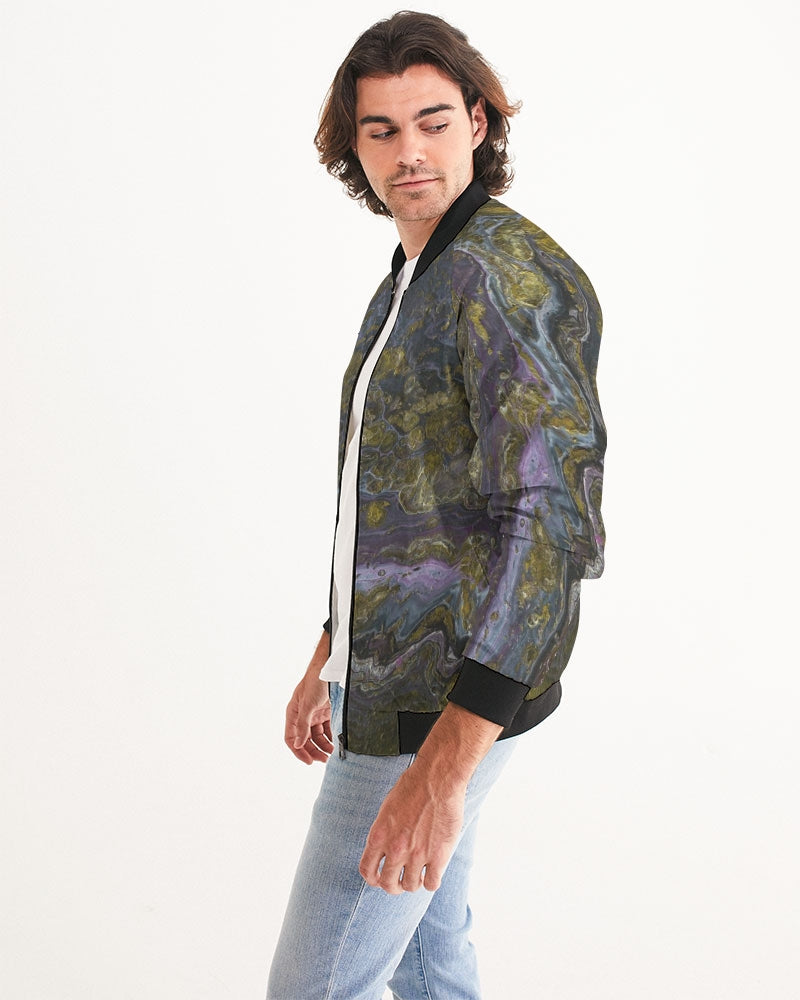 Men's Gold Paint Bomber Jacket — bold all-over print by AmbiVirile, side view