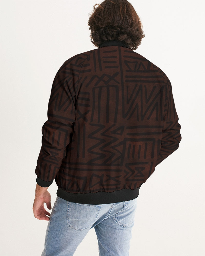 Men's African Strength Bomber Jacket — bold all-over print by AmbiVirile, detail view