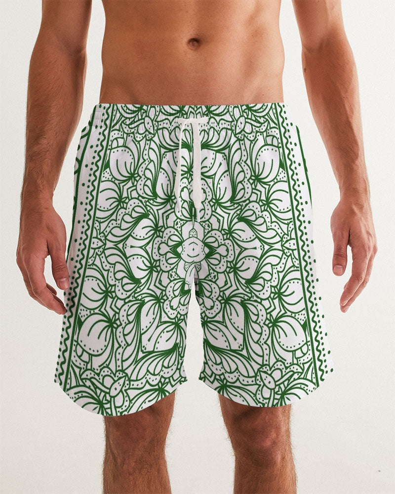 Men's Green Ceramics Swim Trunks — bold all-over print by AmbiVirile, front view