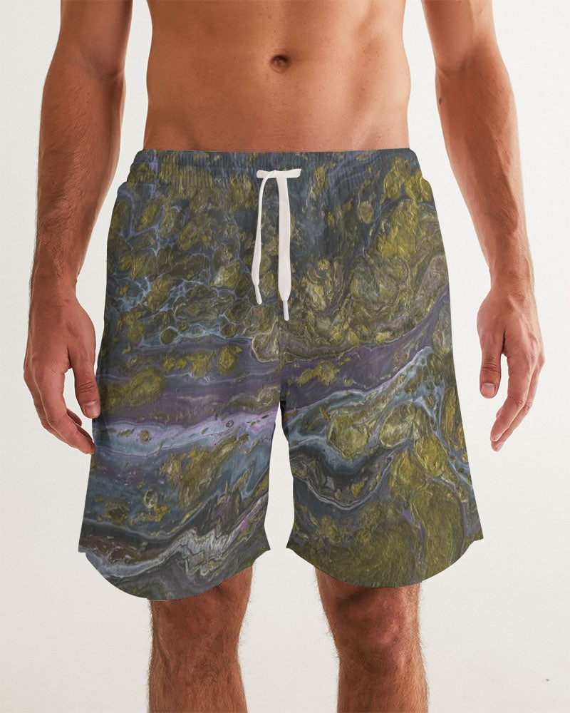 Men's Gold Paint Swim Trunks — bold all-over print by AmbiVirile, front view