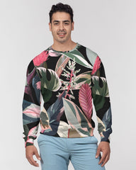 Black Botanical Men's Classic French Terry Crewneck Pullover