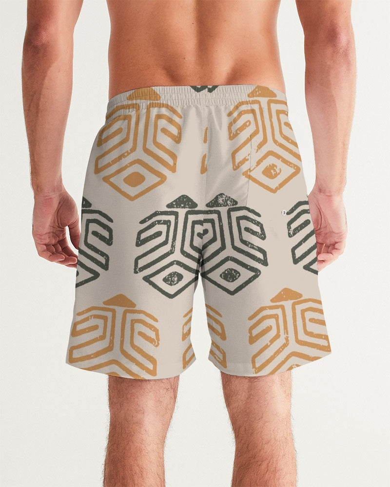 Men's Tribal Marks Swim Trunks — bold all-over print by AmbiVirile, detail view