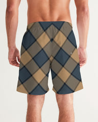 Dark Teal Plaid Men's Swim Trunk