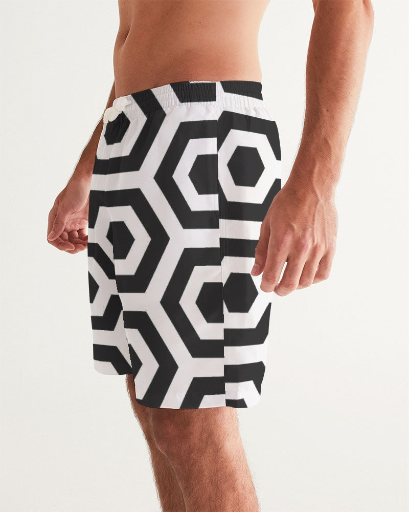 Men's Black Matter Swim Trunks — bold all-over print by AmbiVirile, side view