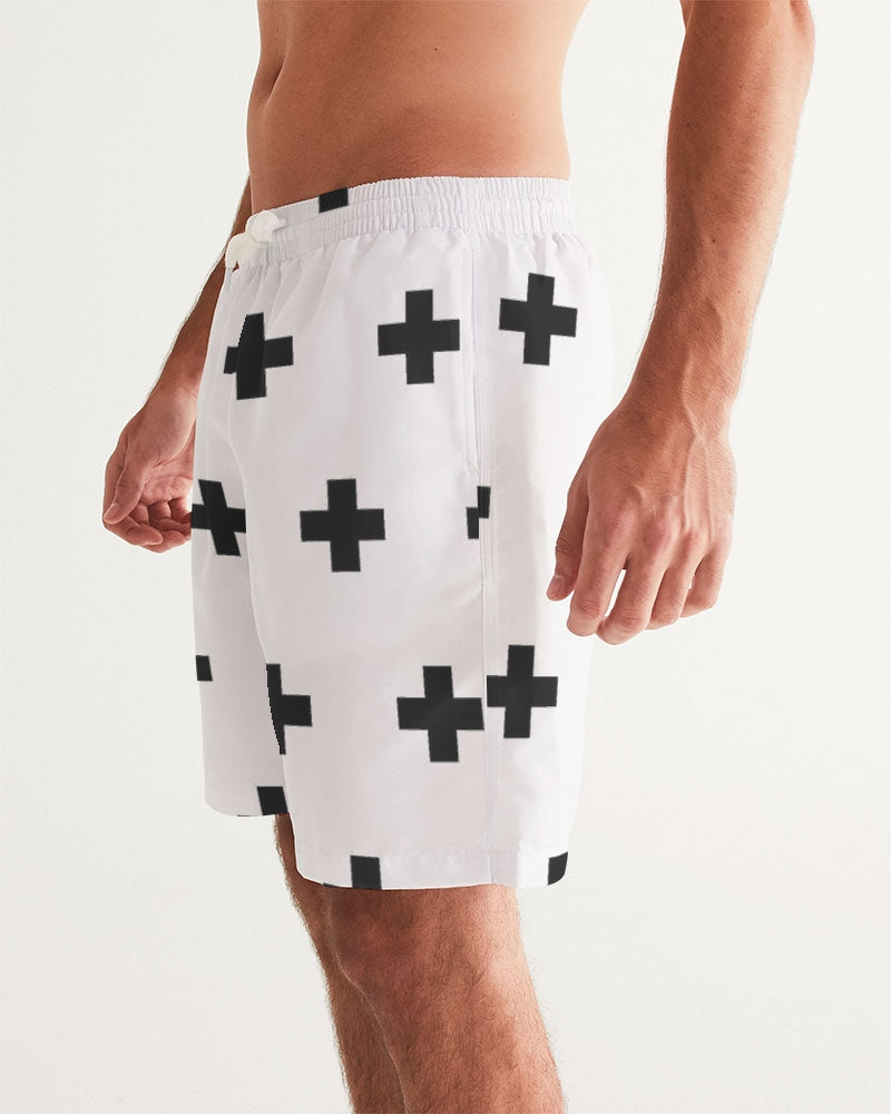 Men's Positive Matter Swim Trunks — bold all-over print by AmbiVirile, side view