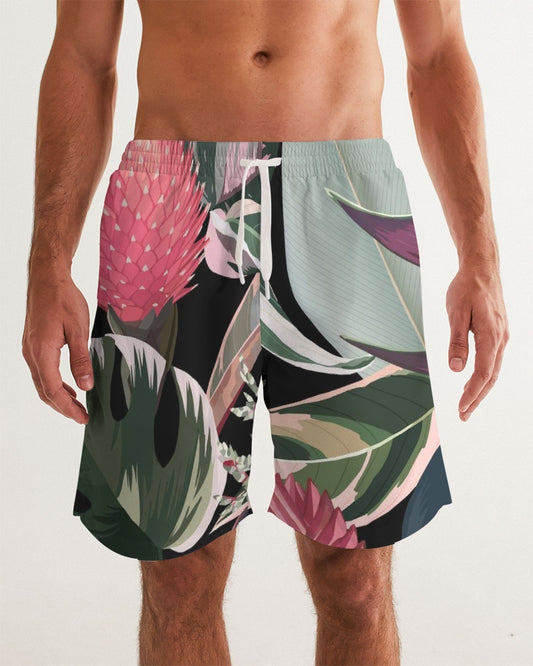 Black Botanical Men's Swim Trunk