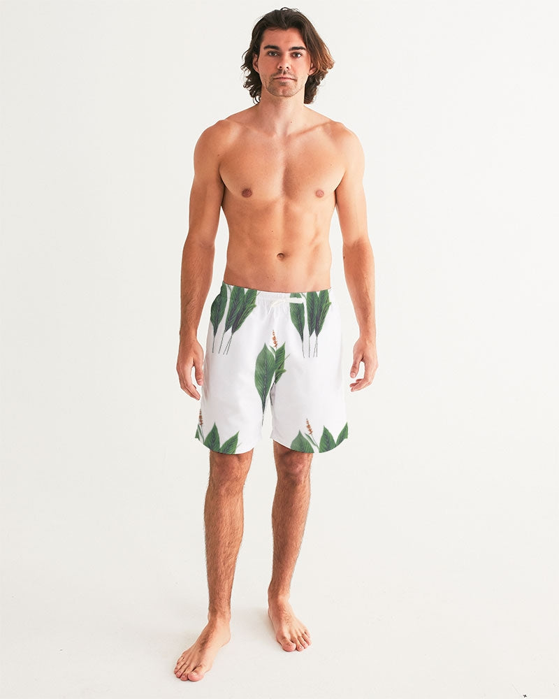 Men's Leaves R Us Swim Trunks — bold all-over print by AmbiVirile, back view
