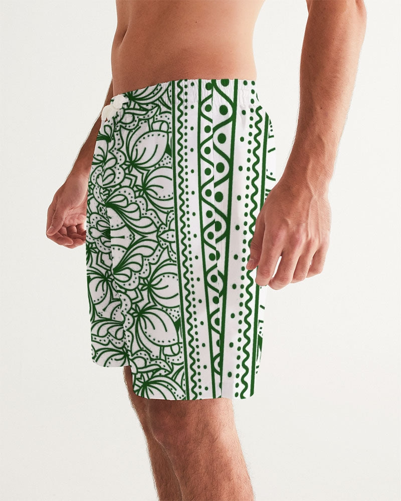 Men's Green Ceramics Swim Trunks — bold all-over print by AmbiVirile, side view