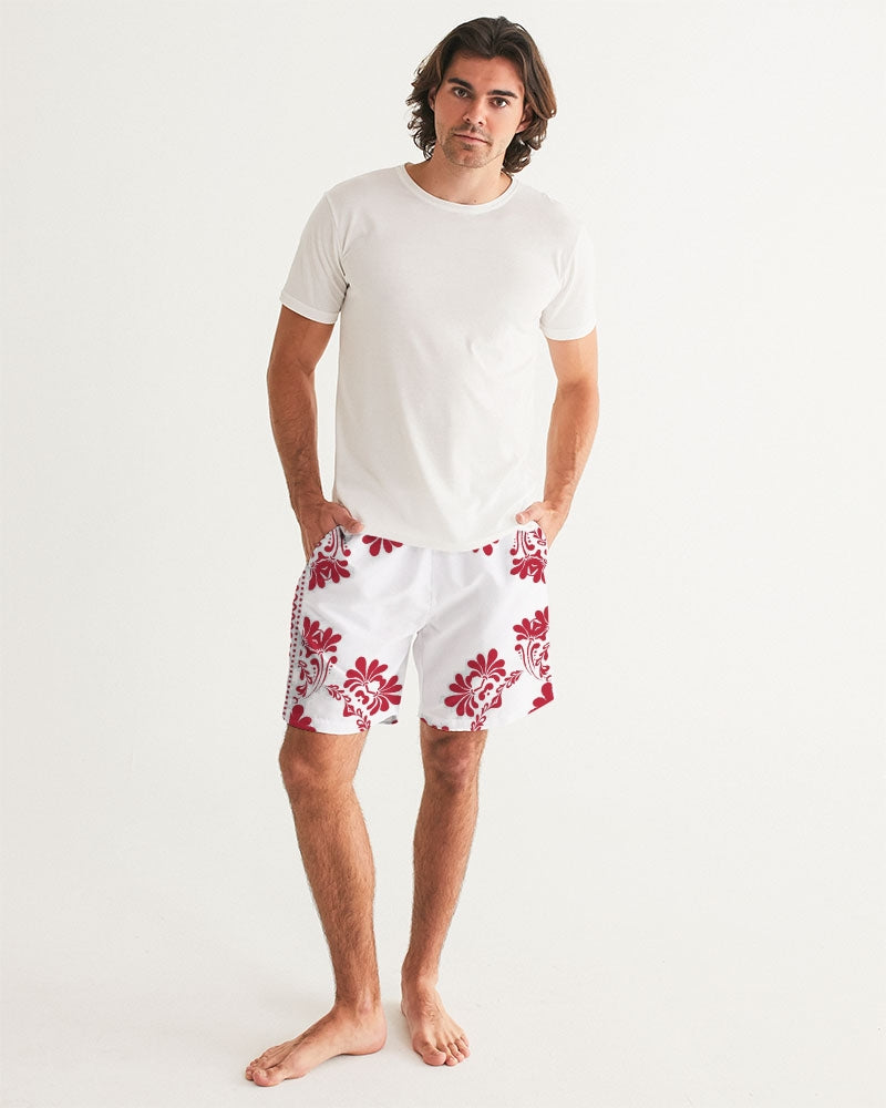 Men's Red Ceramics Swim Trunks — bold all-over print by AmbiVirile, view 5