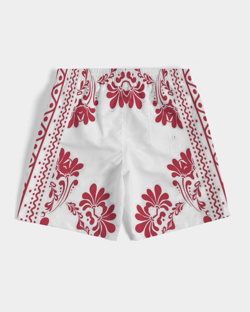 Men's Red Ceramics Swim Trunks — bold all-over print by AmbiVirile, view 7