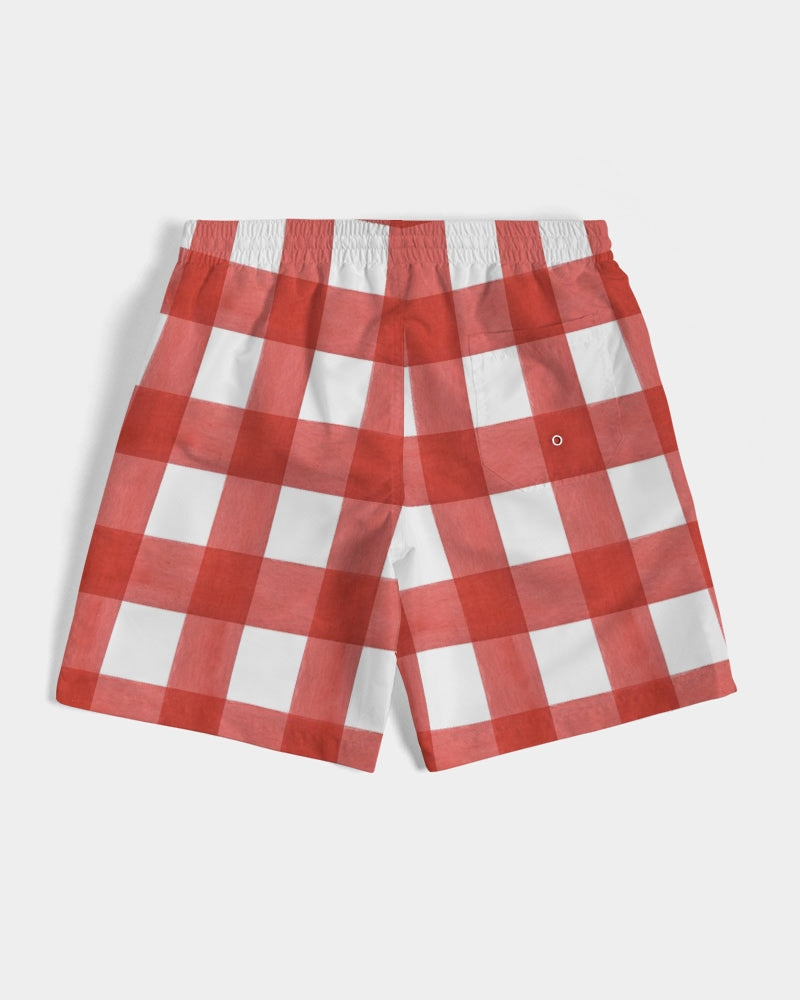Men's Red Check Swim Trunks — bold all-over print by AmbiVirile, view 7