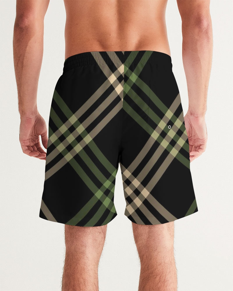 Men's Smooth Plaid Swim Trunks — bold all-over print by AmbiVirile, detail view