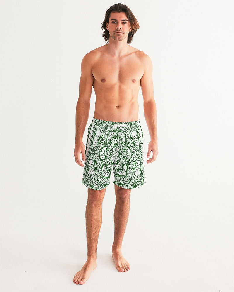 Men's Green Ceramics Swim Trunks — bold all-over print by AmbiVirile, back view