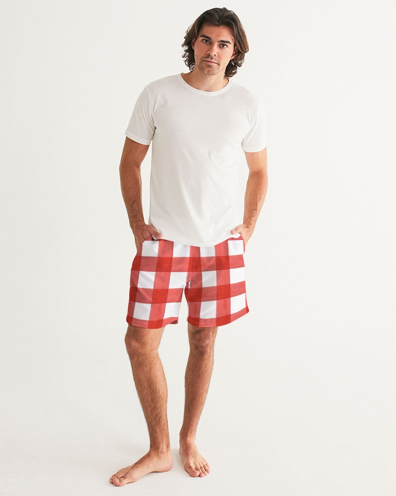 Men's Red Check Swim Trunks — bold all-over print by AmbiVirile, view 5