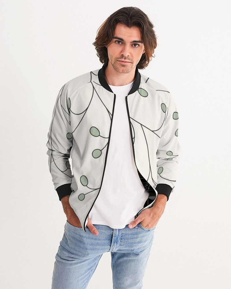 Men's Sprigs Bomber Jacket — bold all-over print by AmbiVirile, front view