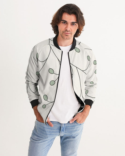 Men's Sprigs Bomber Jacket — bold all-over print by AmbiVirile, front view