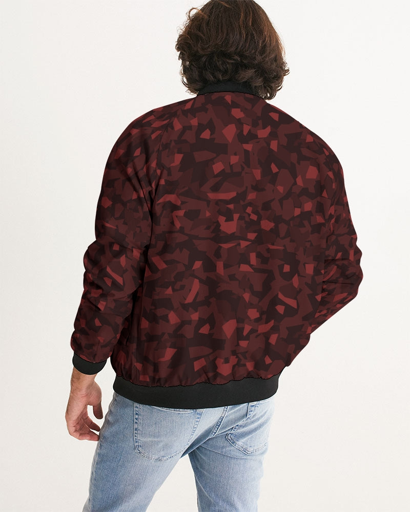 Men's AV Red Camo Bomber Jacket — bold all-over print by AmbiVirile, detail view