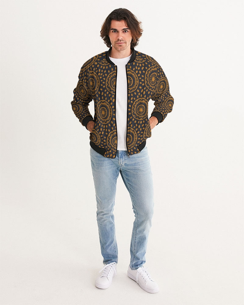 Men's Afro Circles Bomber Jacket — bold all-over print by AmbiVirile, back view
