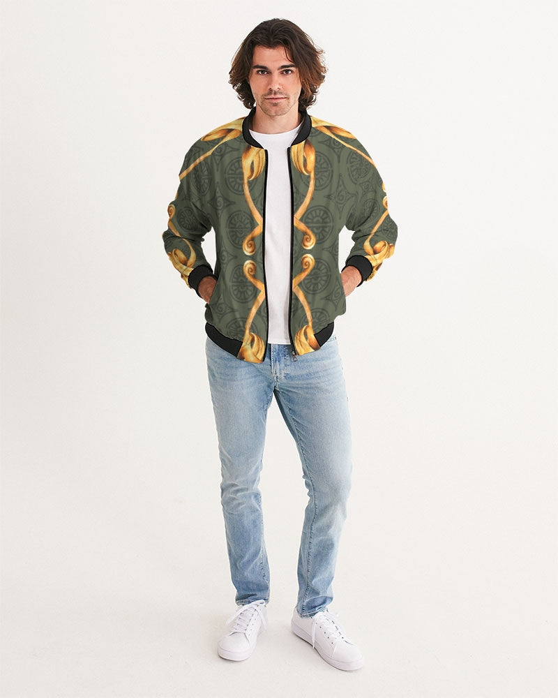 Men's Ornate Gold Bomber Jacket — bold all-over print by AmbiVirile, back view