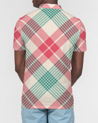Candy Cane Plaid Men's Slim Fit Short Sleeve Polo