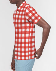 Red Check Men's Slim Fit Short Sleeve Polo