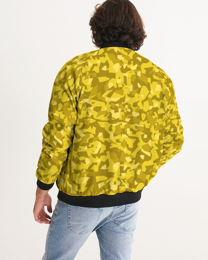 Men's AV Yellow Camo Bomber Jacket — bold all-over print by AmbiVirile, detail view