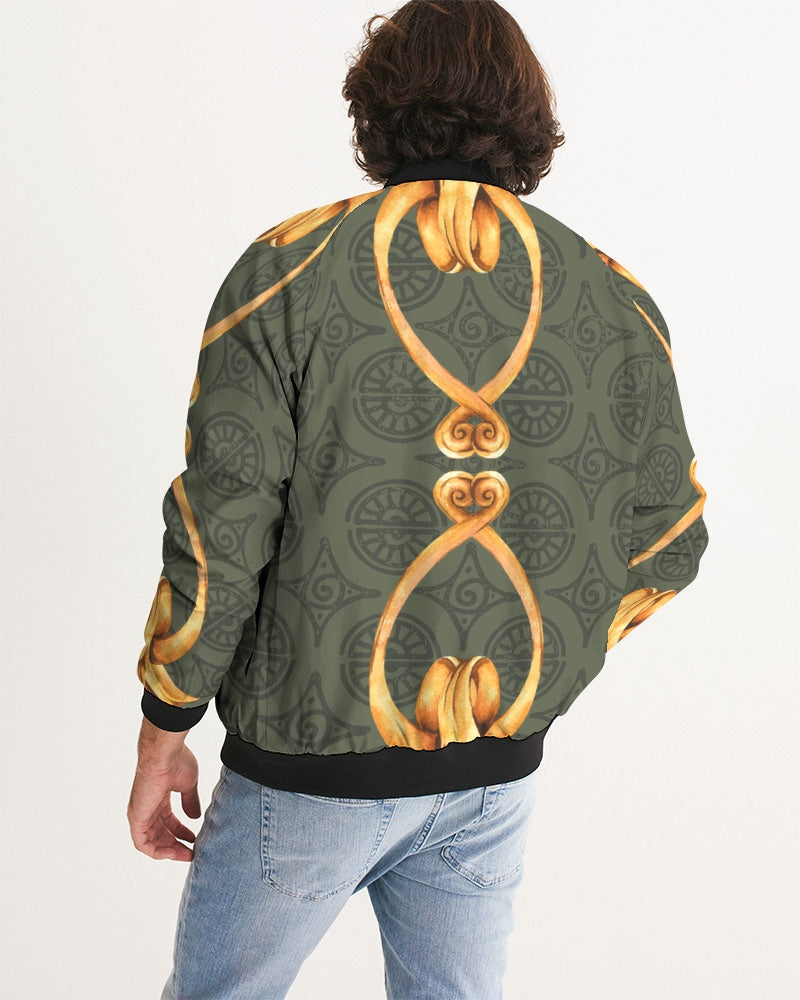 Men's Ornate Gold Bomber Jacket — bold all-over print by AmbiVirile, detail view