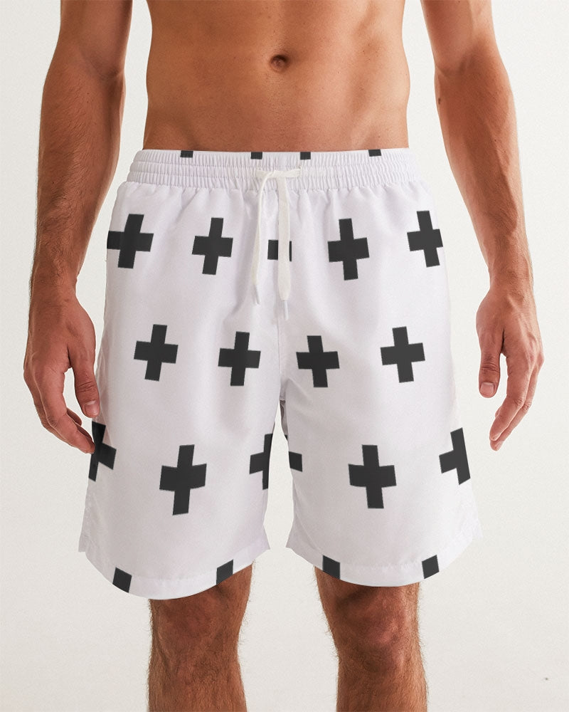 Men's Positive Matter Swim Trunks — bold all-over print by AmbiVirile, front view