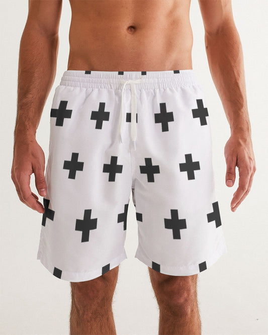 Men's Positive Matter Swim Trunks — bold all-over print by AmbiVirile, front view