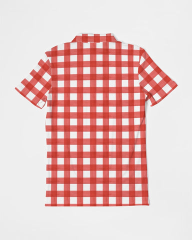 Red Check Men's Slim Fit Short Sleeve Polo