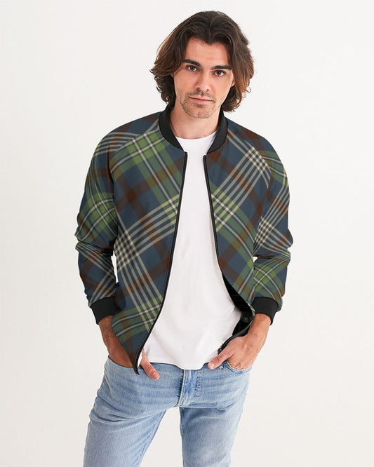 Men's Winter Plaid Bomber Jacket — bold all-over print by AmbiVirile, front view