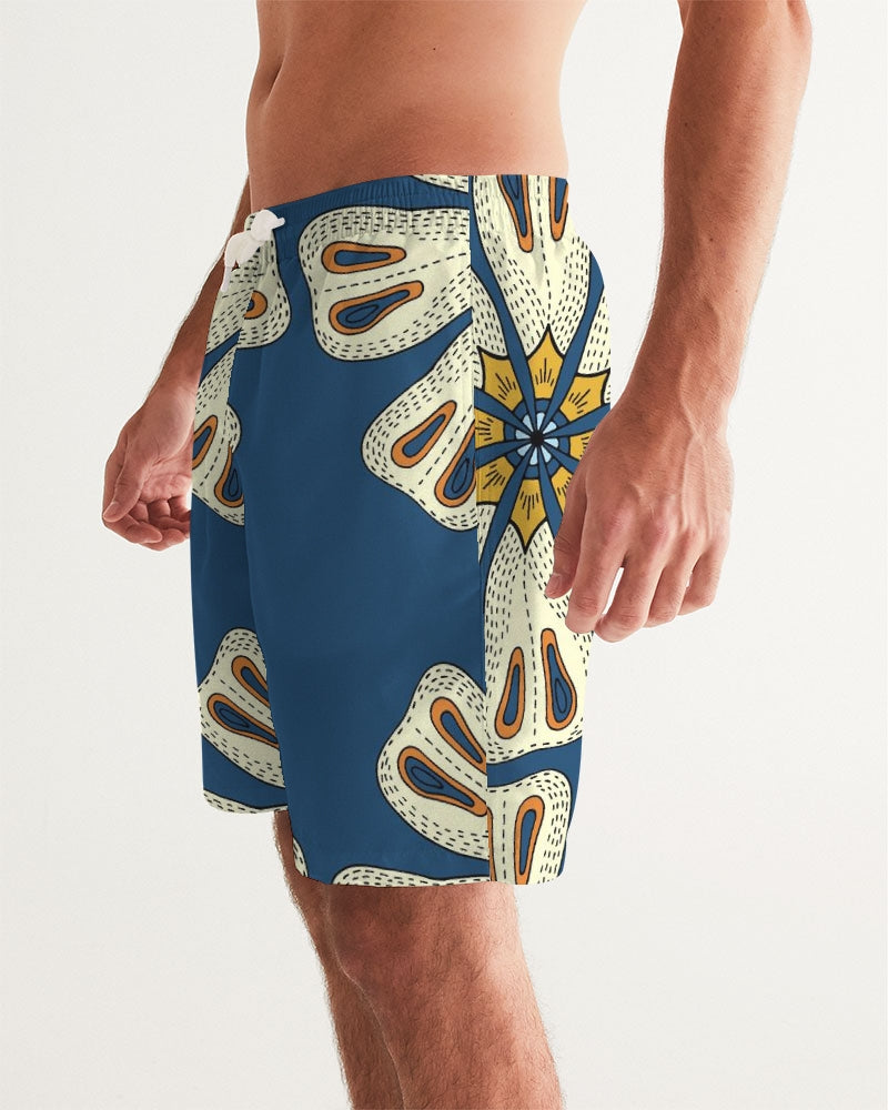 Men's Tribal Flower Swim Trunks — bold all-over print by AmbiVirile, side view
