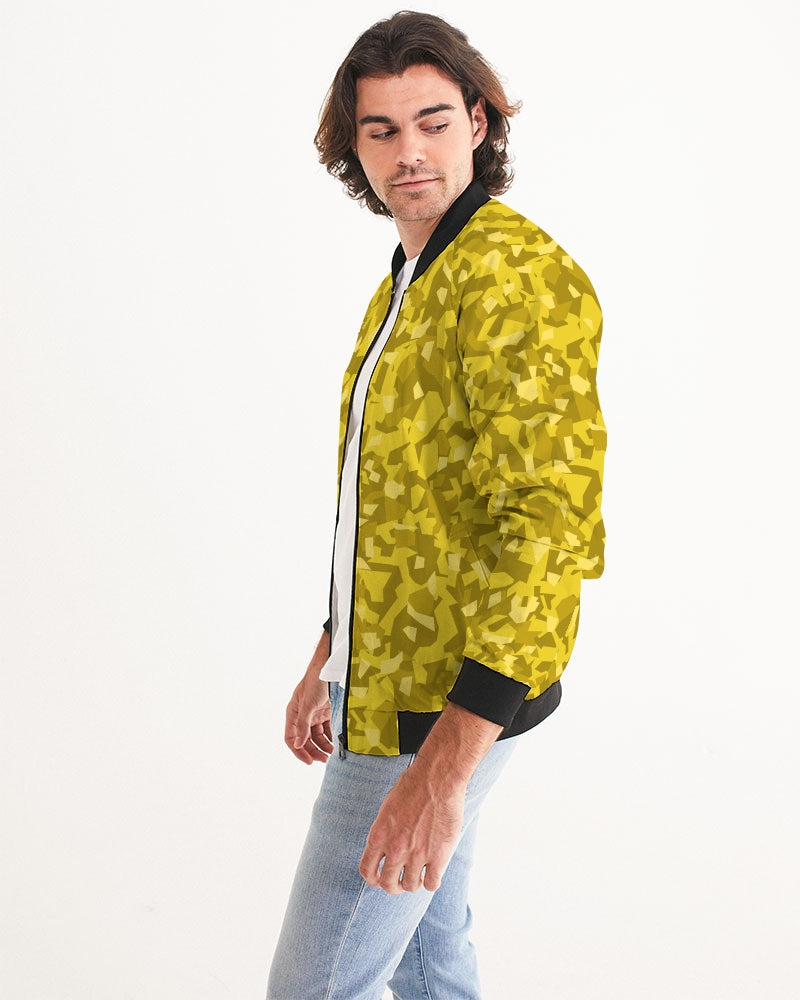 Men's AV Yellow Camo Bomber Jacket — bold all-over print by AmbiVirile, side view