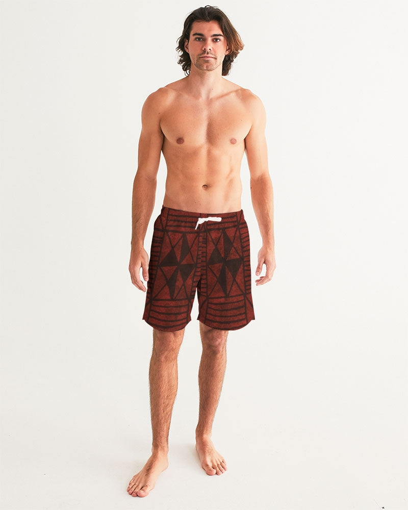 Men's Tribal Diamond Swim Trunks — bold all-over print by AmbiVirile, back view